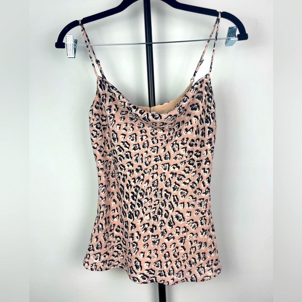 Astr The Label Pink Leopard Print Cowl Drape Neck Camisole Tank Top
